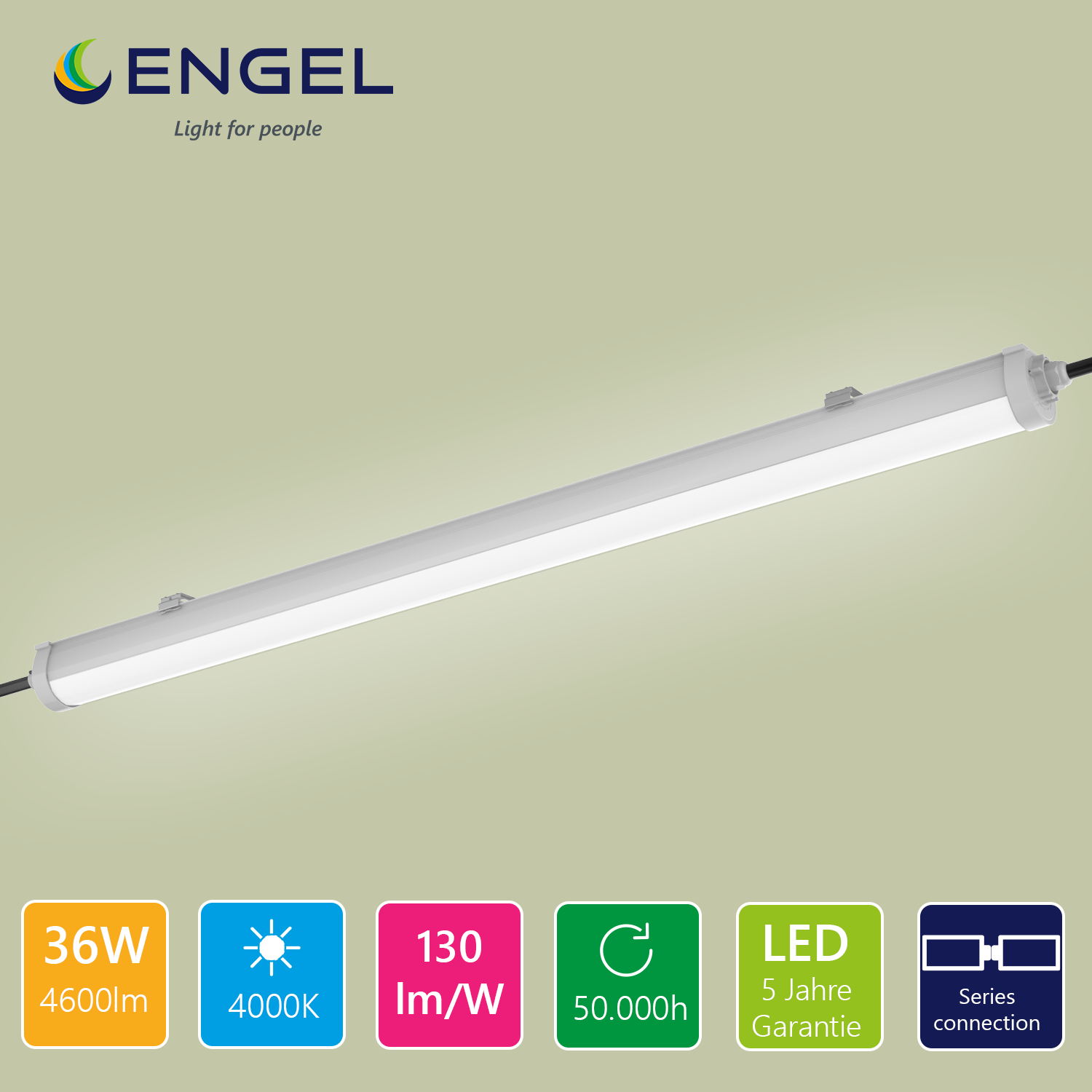 Engel Exton Standard LED Feuchtraumleuchte 60-120cm - IP65 Wasserdicht, mit 5 Jahren Garantie