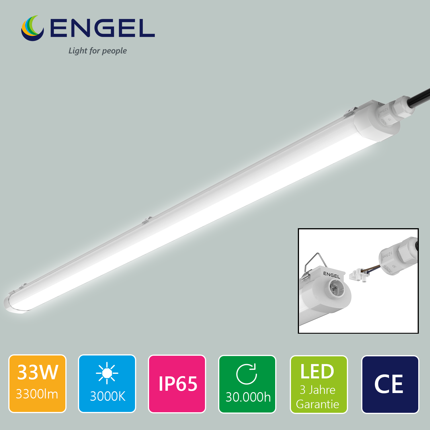 Engel LED Feuchtraumleuchte "Flat Edition" 60-150cm - IP65 Wasserdicht mit 3 Jahren Garantie