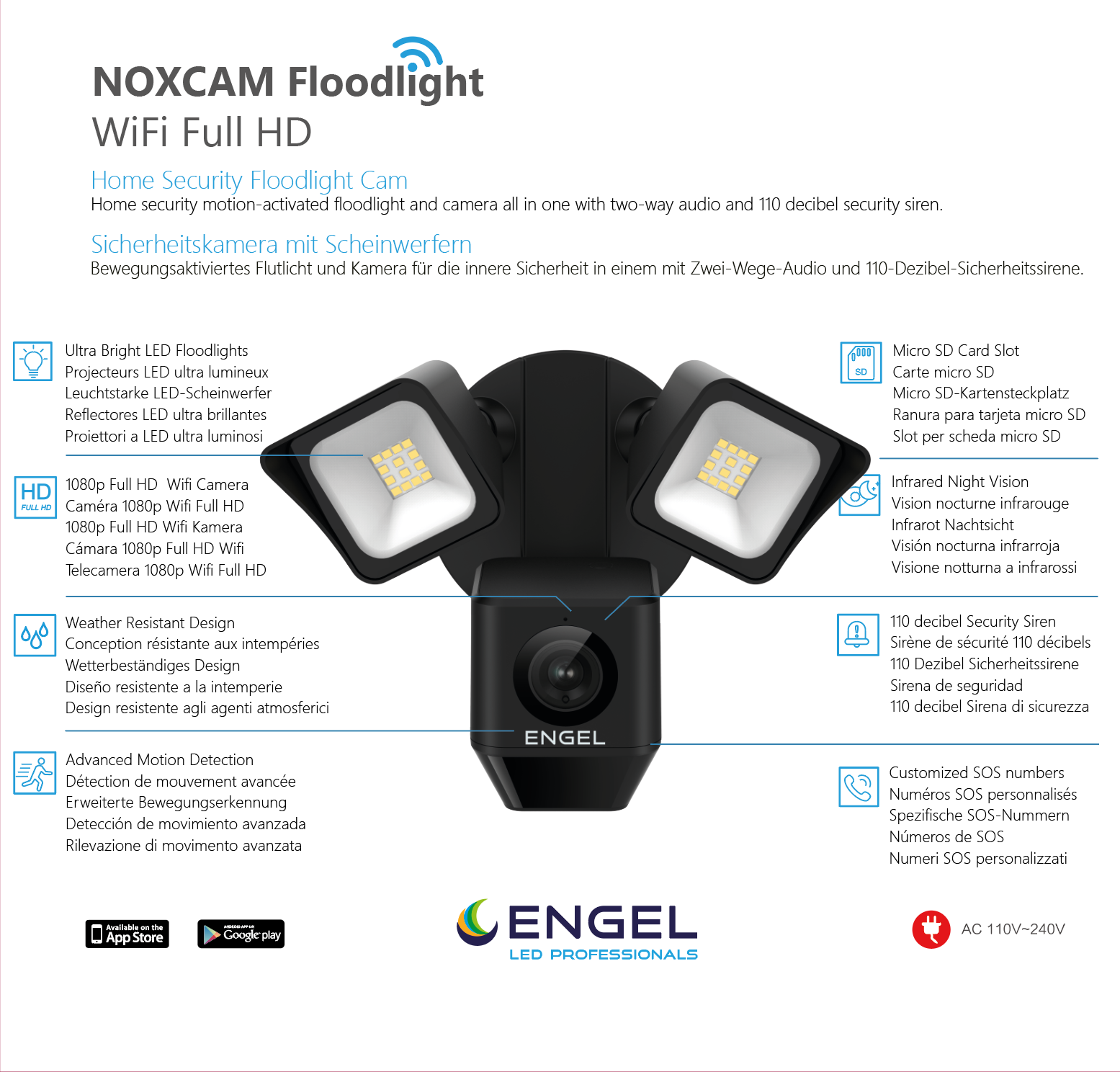 Engel NoxCam Floodlight Cam WiFi Full-HD Black