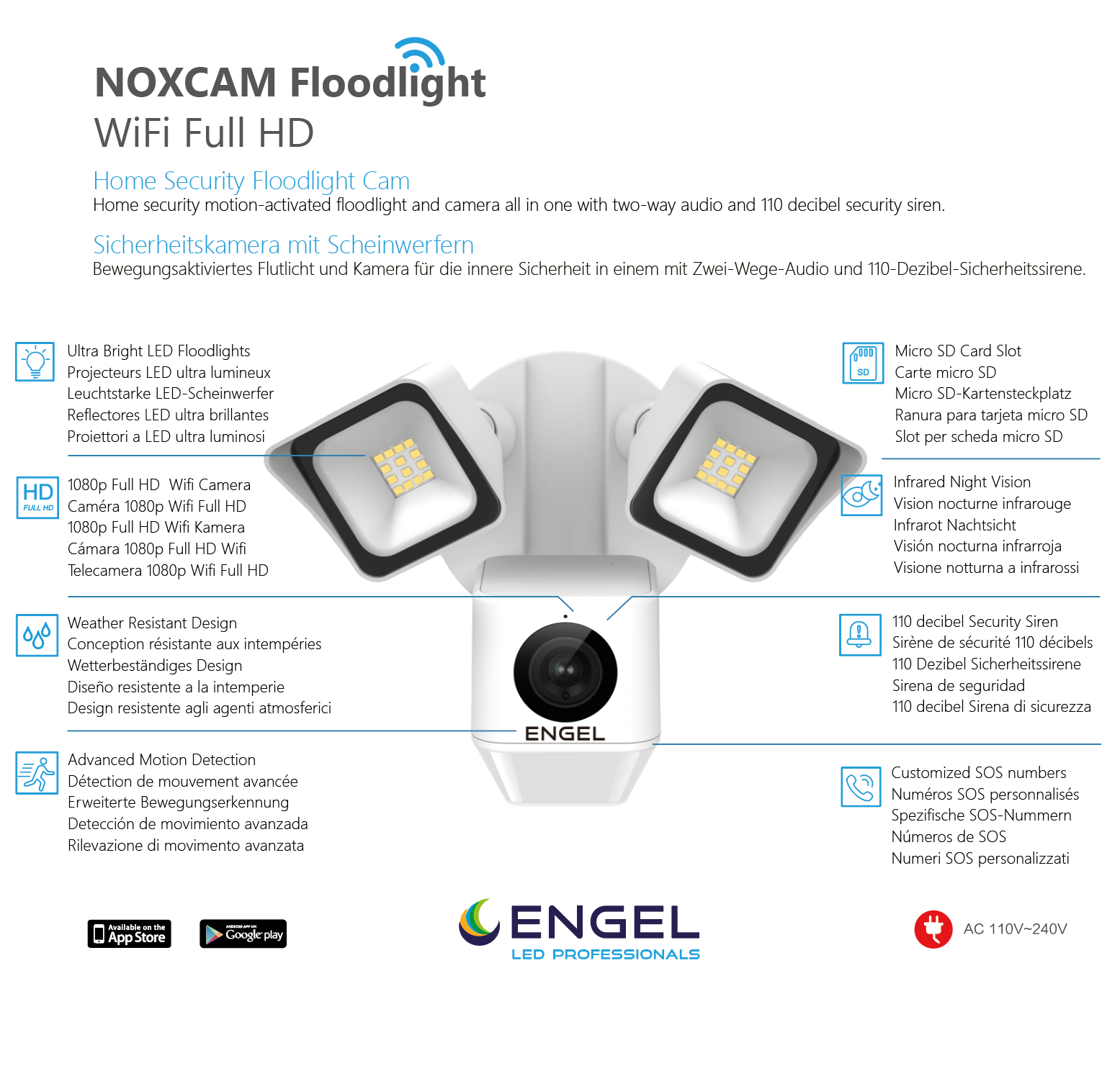 Engel NoxCam Floodlight Cam WiFi Full-HD Black
