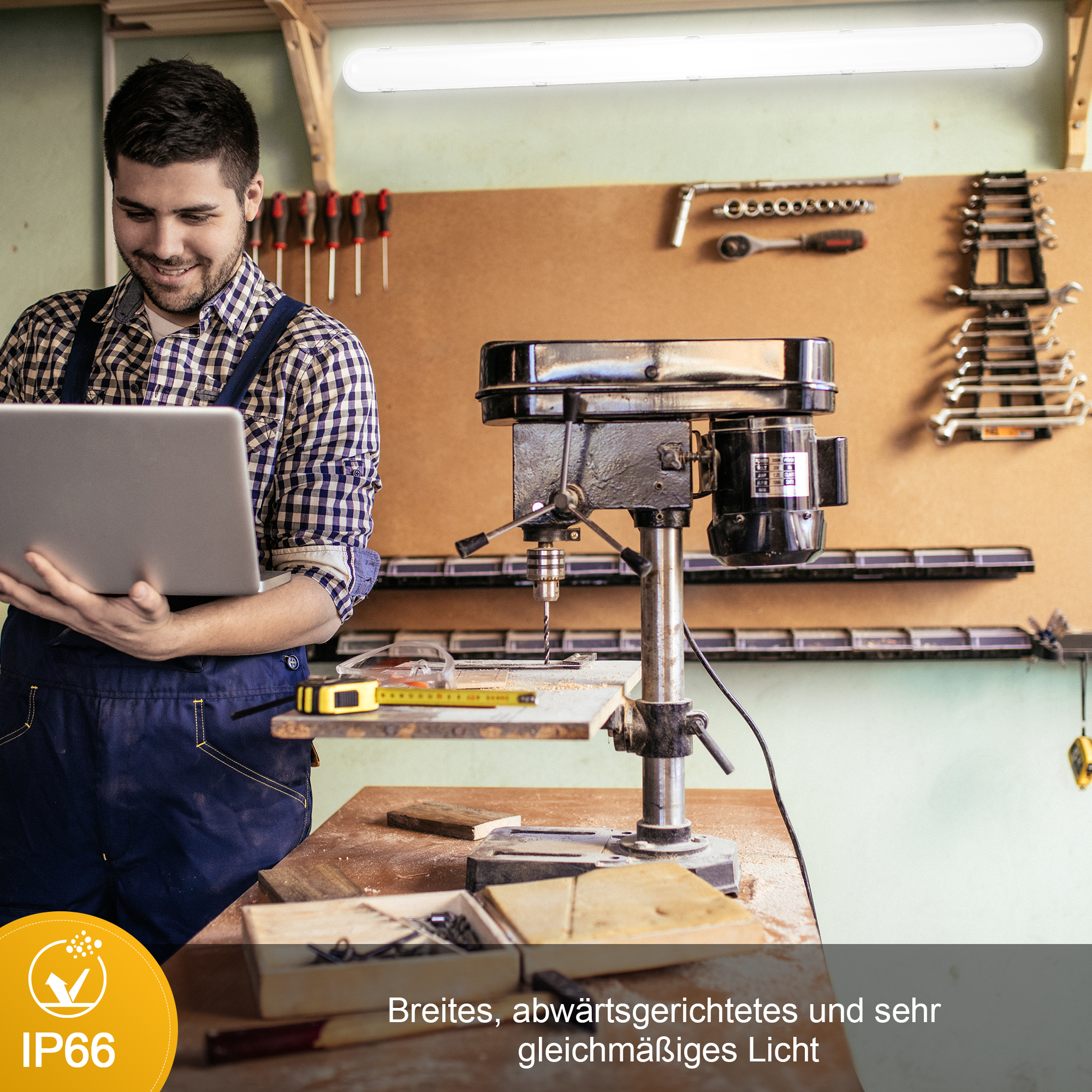 Engel Quinton LED Feuchtraumleuchte 60-150cm IP66 Effizient, Gleichmäßiges Licht mit 5 Jahren Garantie