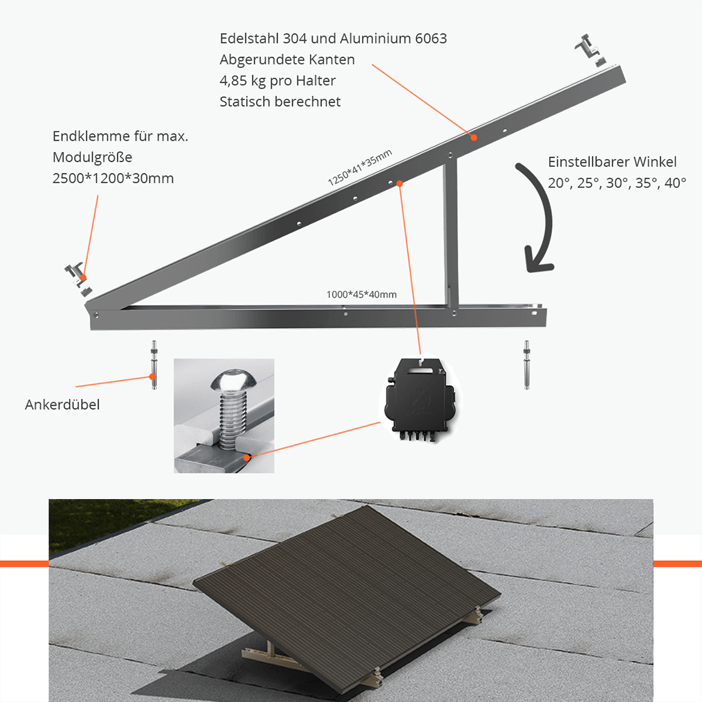 Komplettset Balkonkraftwerk 800W flexible Halterung (Var. B) inkl. Module