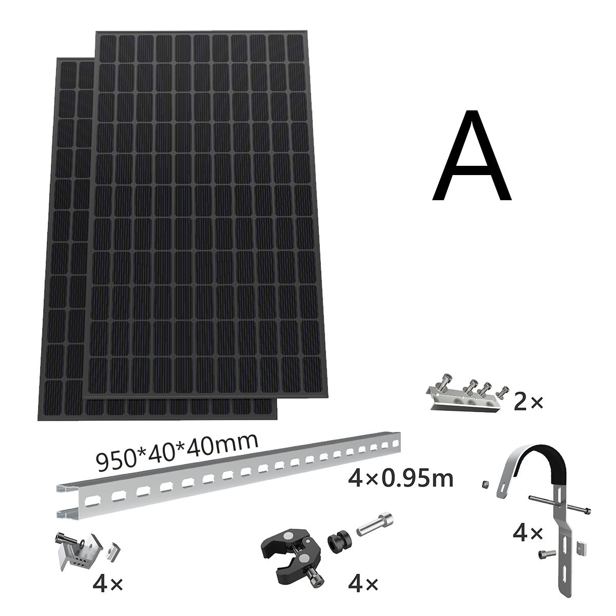 Komplettset Balkonkraftwerk 800W starre Halterung (Var. A) inkl. Module