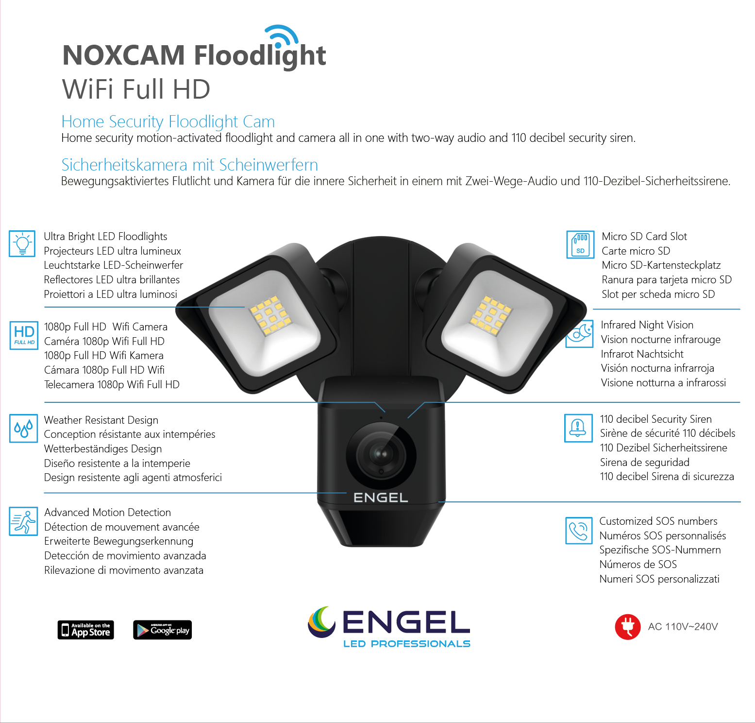 Engel Floodlight Cam WiFi Full-HD Black
