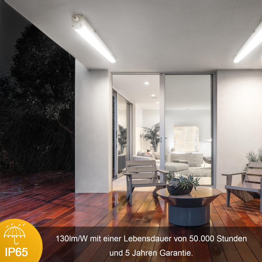 LED Feuchtraumleuchte 150 Cm – 48 W, 3600 Lm, 4000 K, IP65 Wasserdicht – Für Keller, Garage, Werkstatt – Decken- Oder Wandmontage