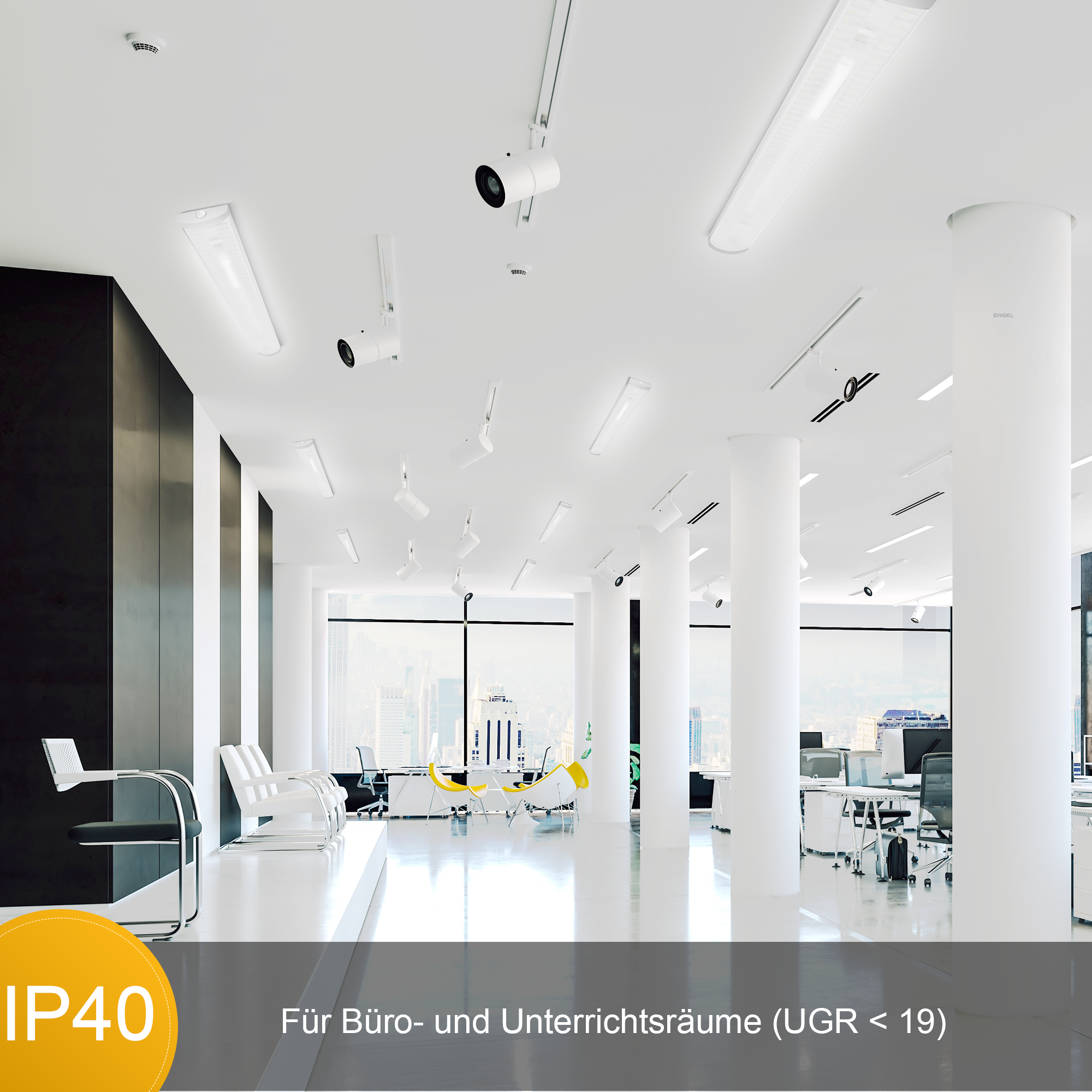 Engel LED Büroleuchte 60-170cm - IP40 UGR 19 Stahlblech Deckenaufhellung Arbeitsplatzleuchte 5 Jahre Garantie