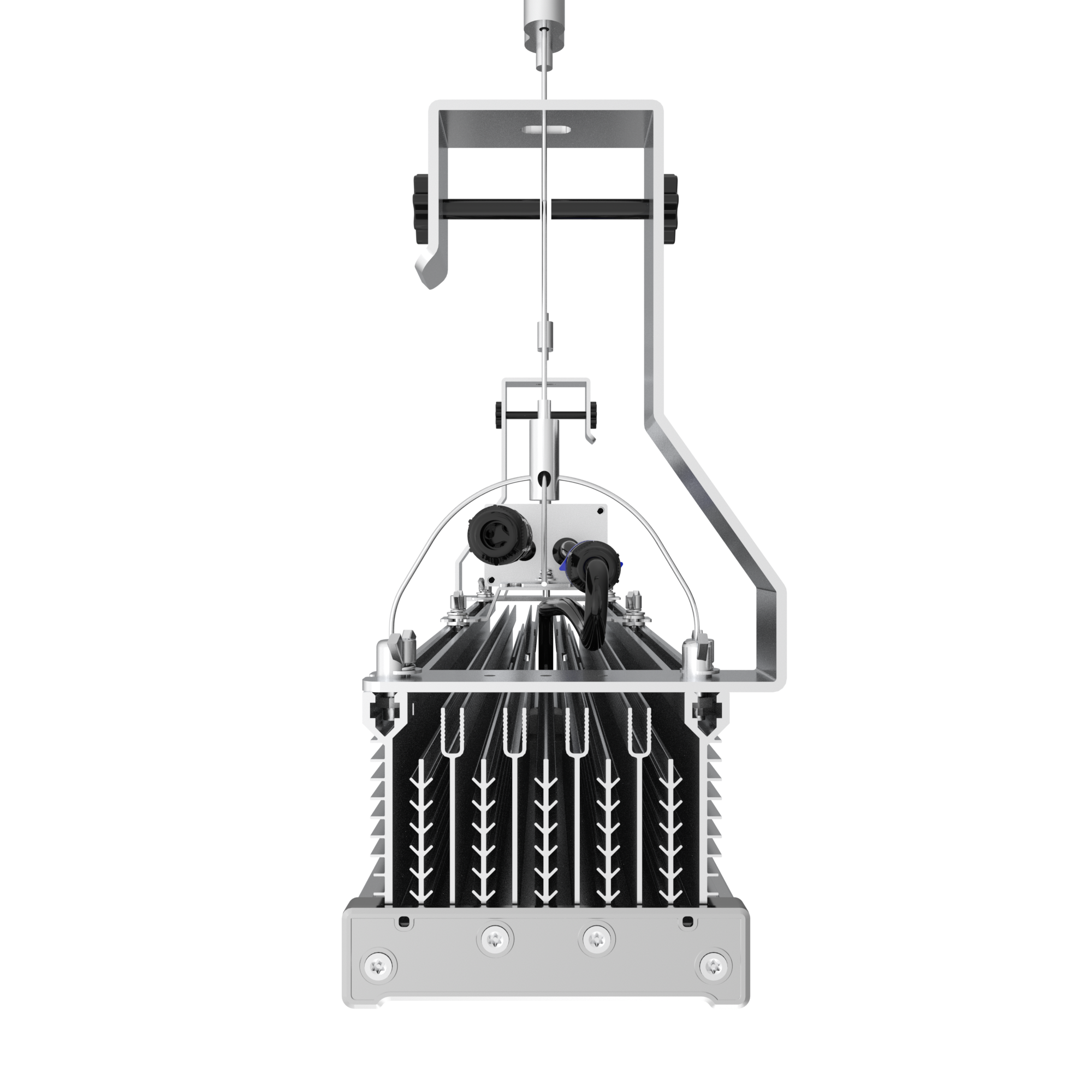 Engel Optimus LED-Pflanzenleuchte mit eloxiertem Aluminiumgehäuse, gehärtetem Glas und energiesparender Technologie, Vorderansicht.